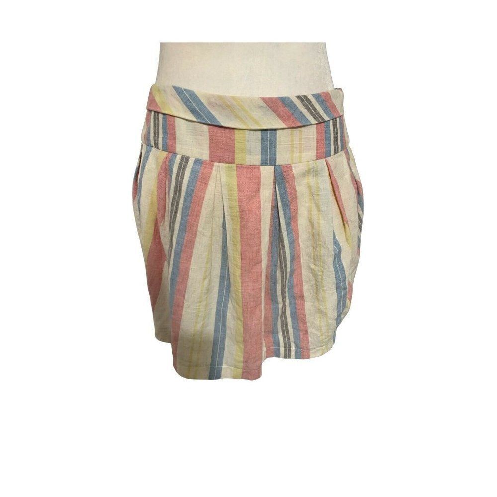 geren ford womens red blue yellow ivory Striped Cotton Linen mini skirt 4 small